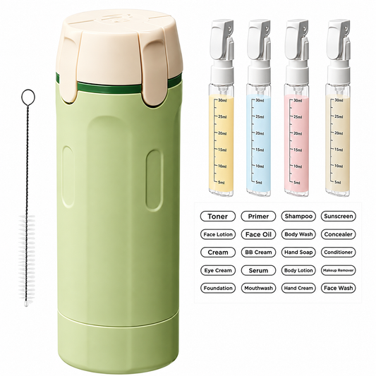 Quad Fold™ Travel Bottle Set – 4 Refillable Spray Bottles for Skincare & Toiletries